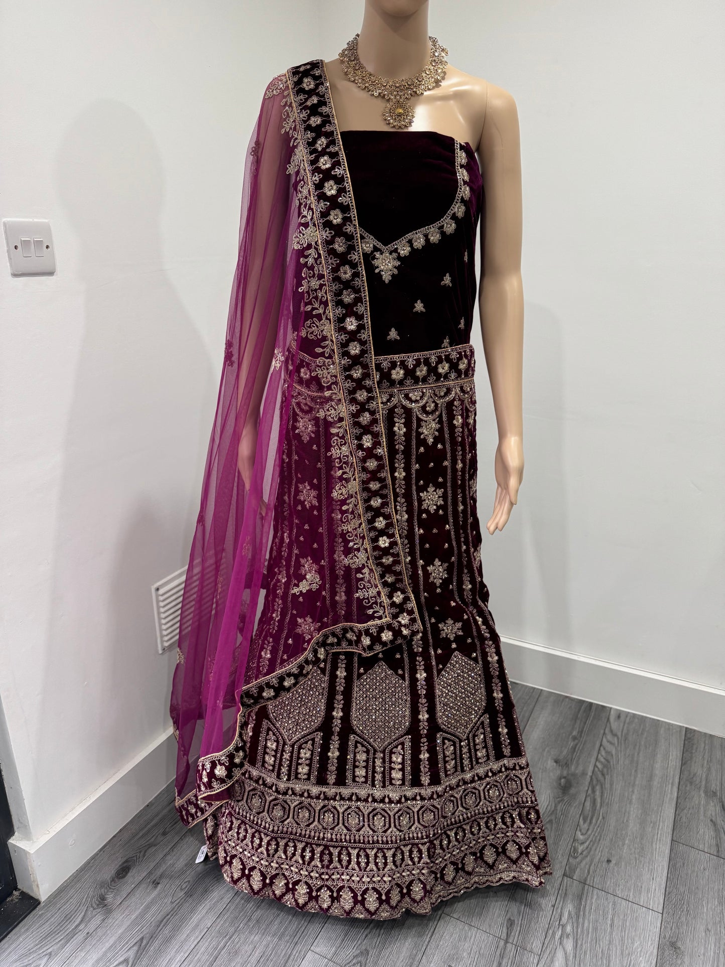 Sangeet Sandhya Velvet Semi Stitched Lehenga Choli With Dupatta