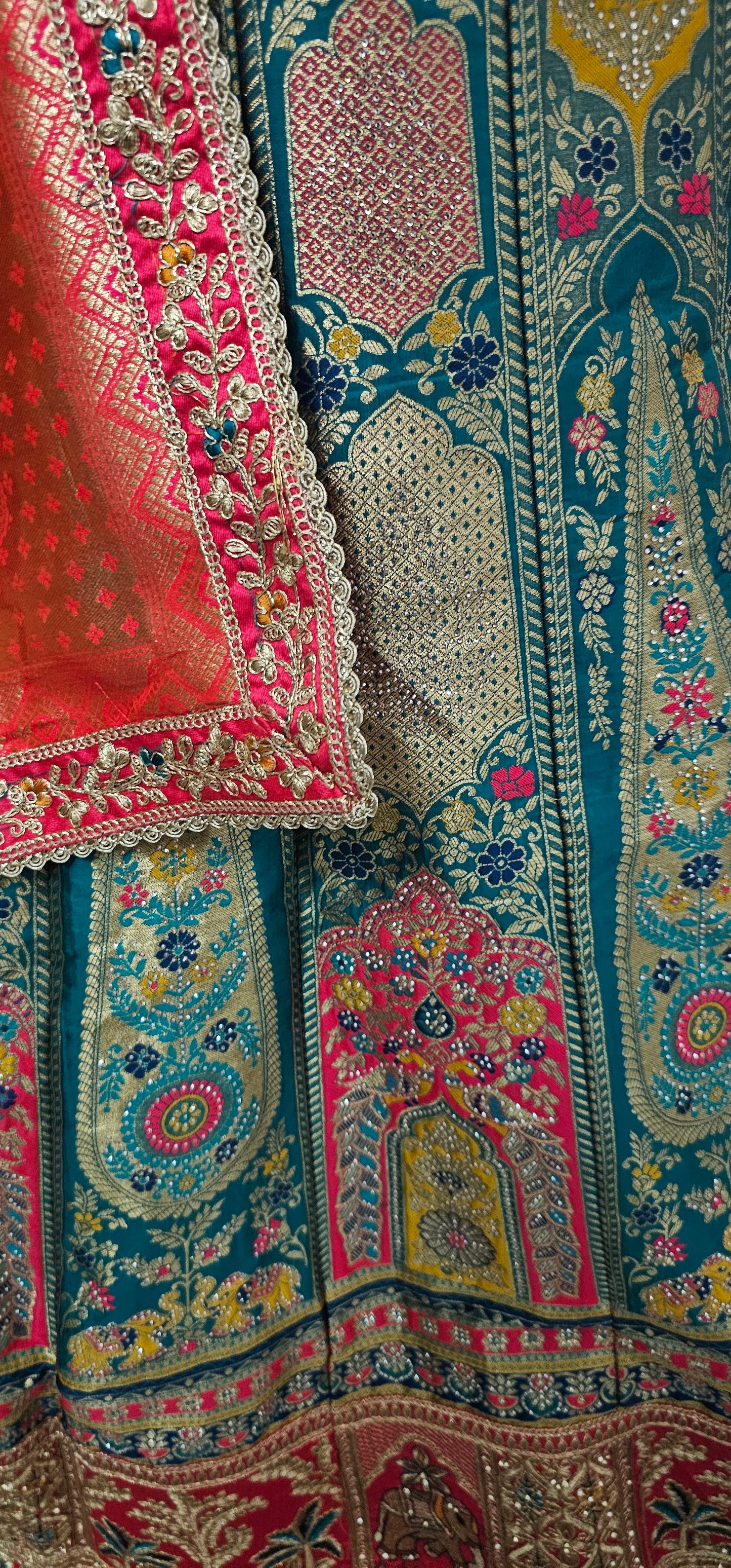 Teal Sajeli Banarasi Silk Net Semi Stitched Lehenga Choli With Dupatta