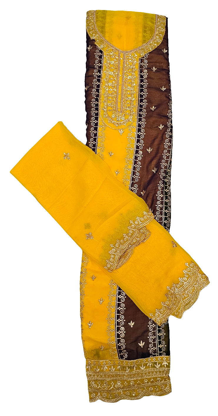 Yellow Brown Aditi Three Piece Suit 