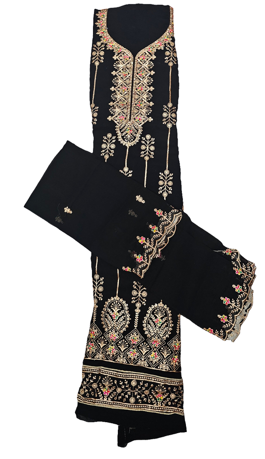 Black Kajal Three Piece Suit Georgette Semi Stitched Material