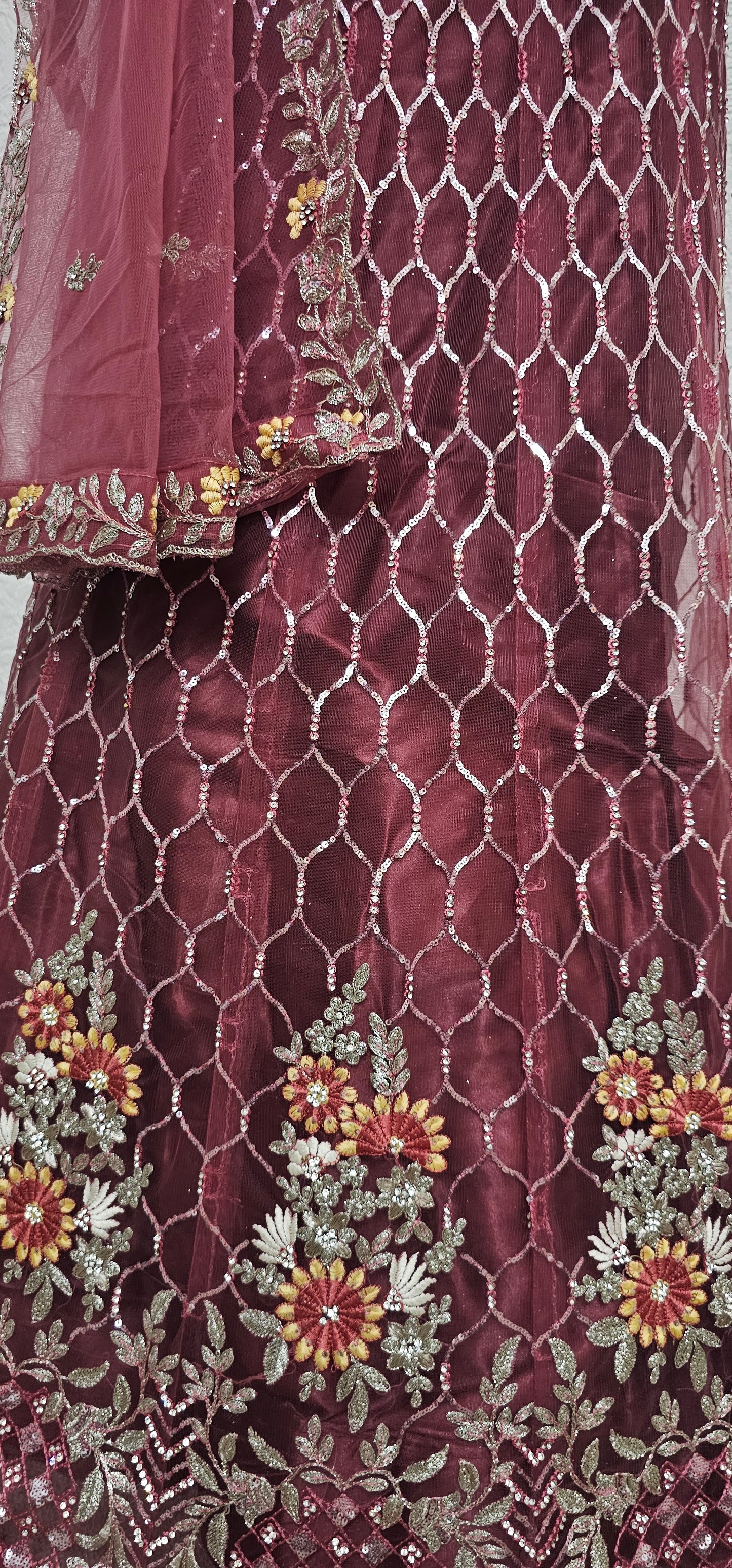 Maroon Sharmili Net Semi Stitched Lehenga Choli With Dupatta