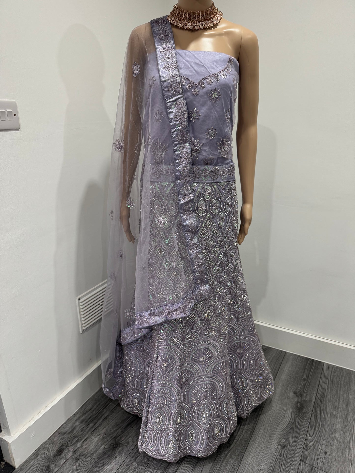 Lilac Bhumi Net Semi Stitched Lehenga Choli With Dupatta