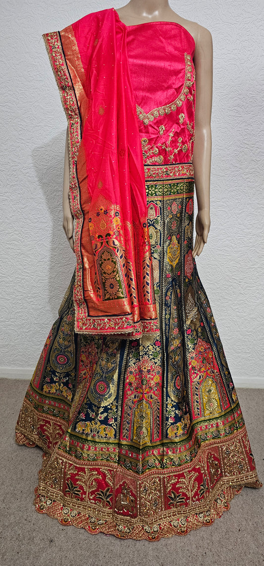 Rama Sajeli Banarasi Silk Net Semi Stitched Lehenga Choli With Dupatta