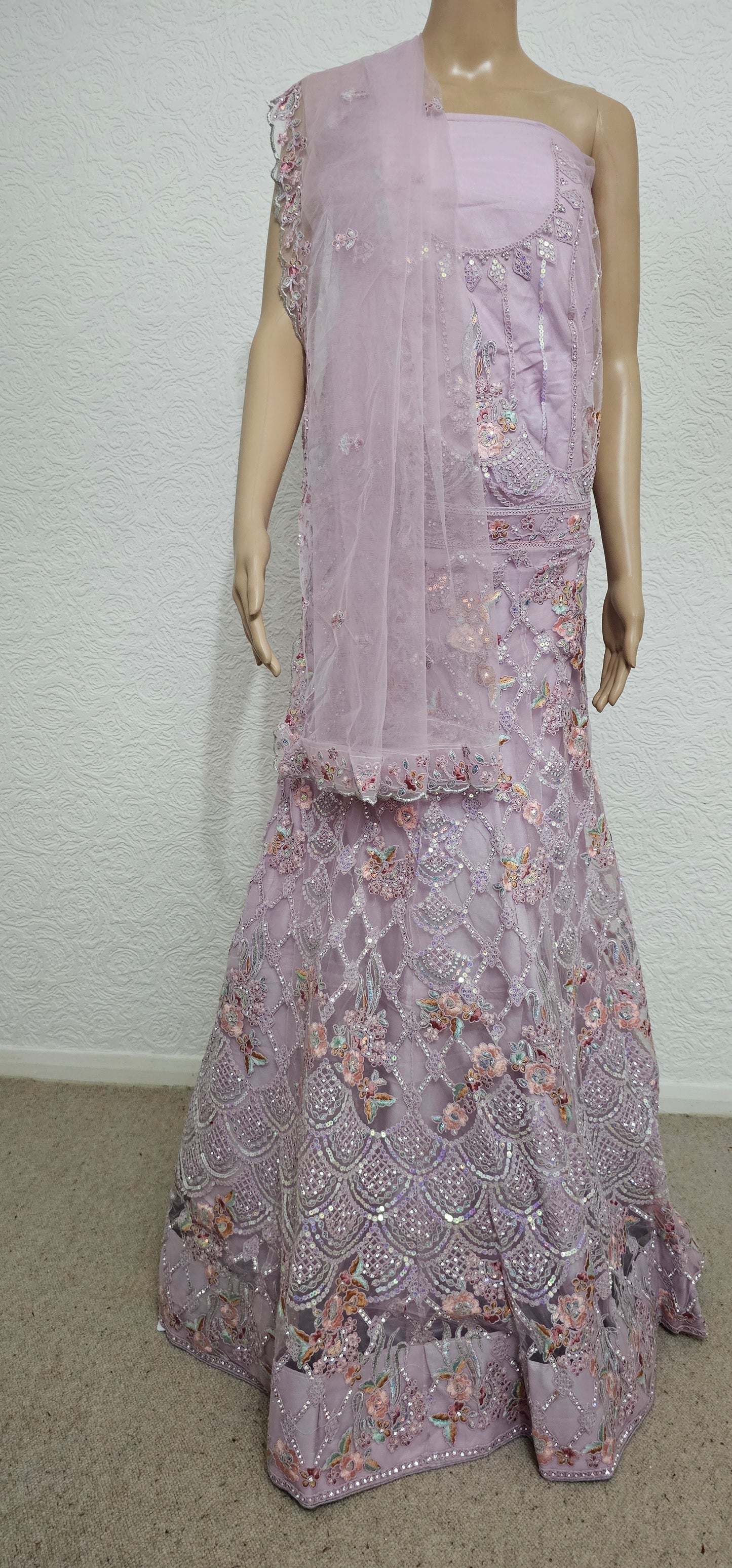 Manbhari Lilac Net Semi Stitched Lehenga Choli With Dupatta