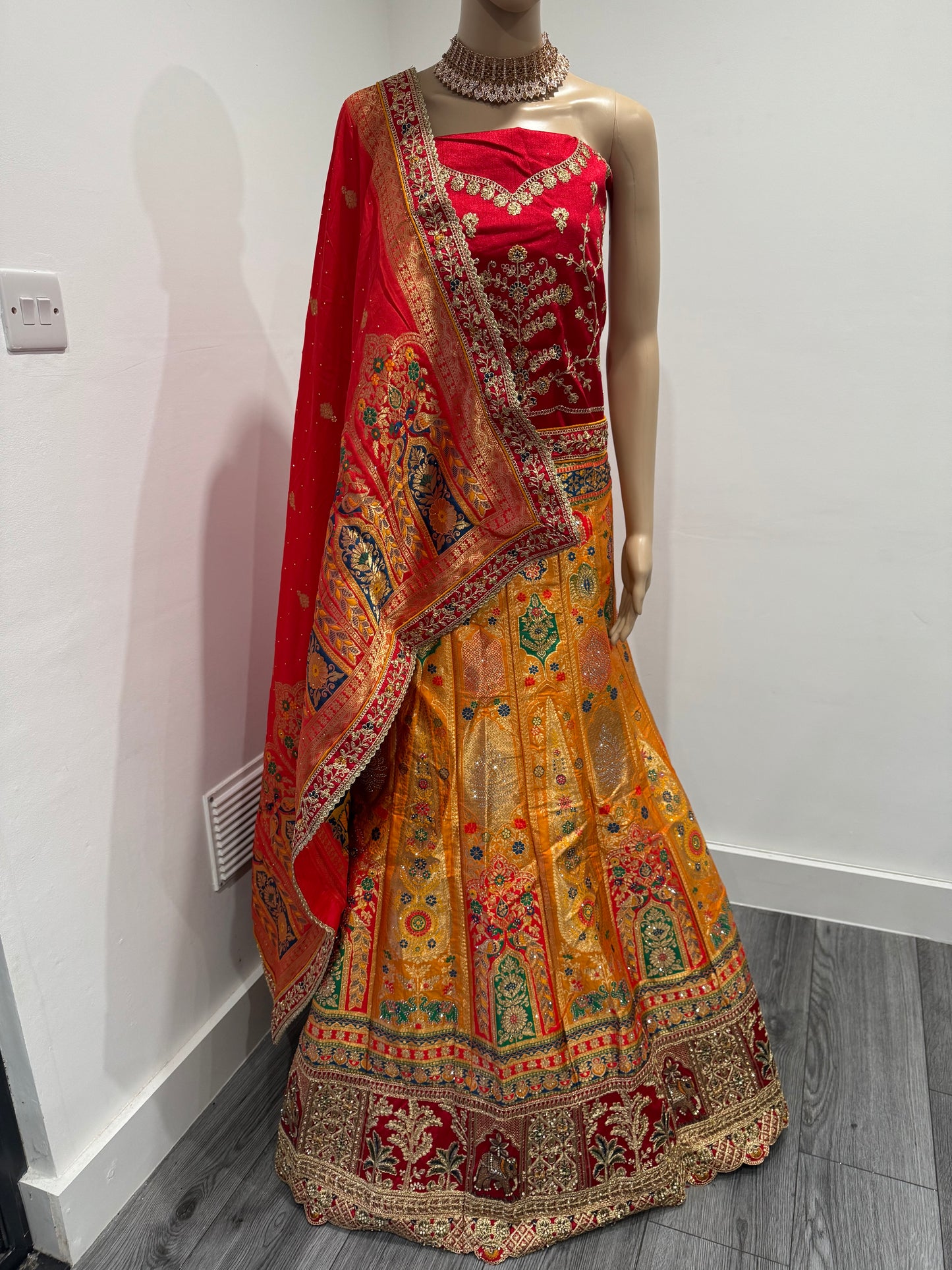 Orange Sajeli Banarasi Silk Net Semi Stitched Lehenga Choli With Dupatta