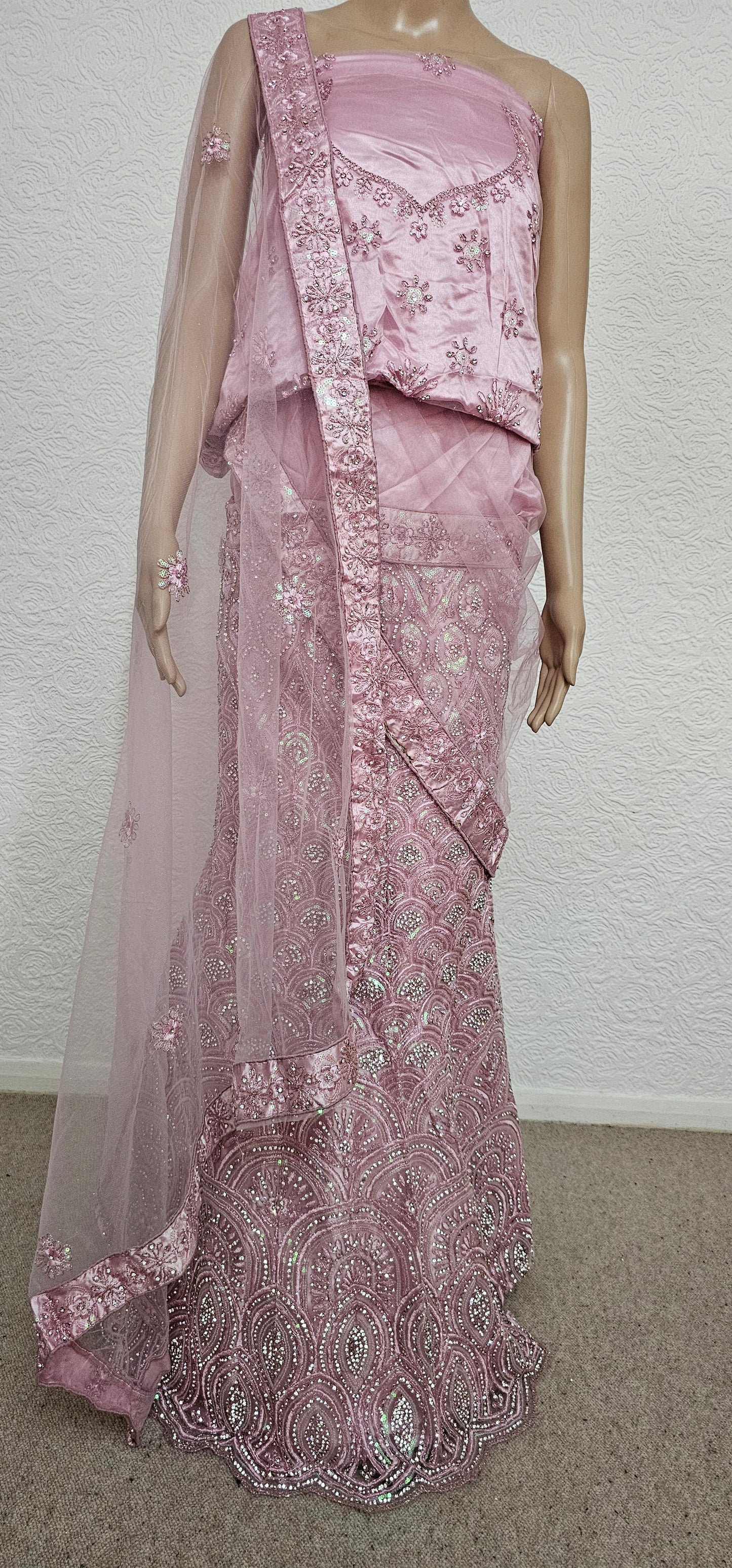 Pink Bhumi Net Semi Stitched Lehenga Choli With Dupatta