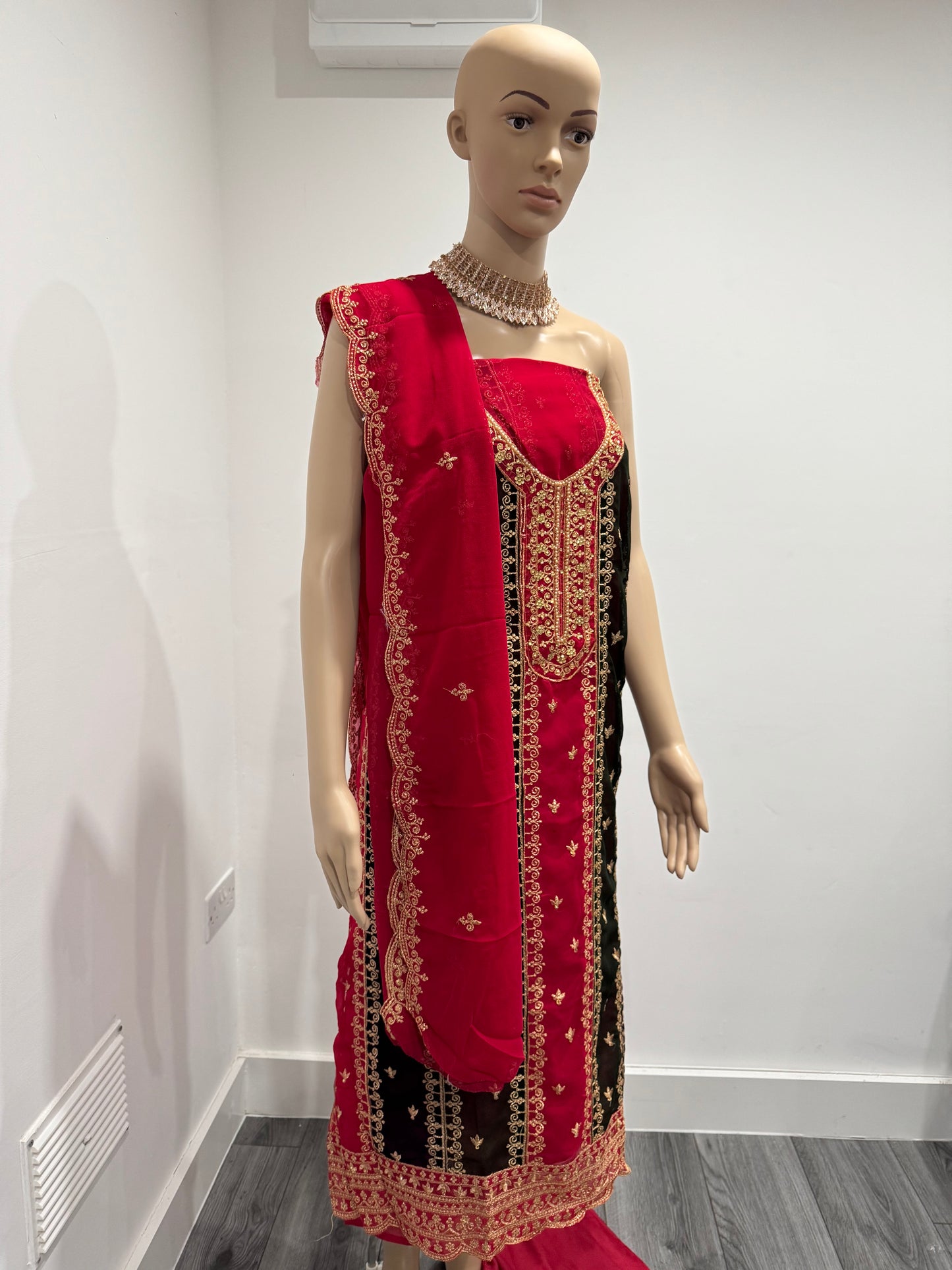 Red brown Aditi Three Piece Suit Blooming Semi Stitched Material