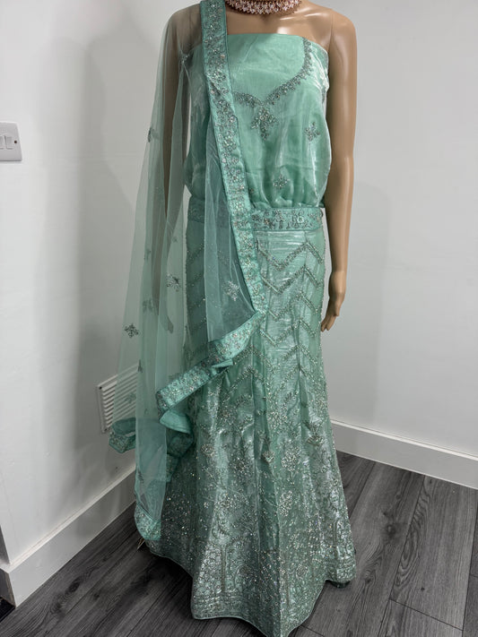 Pista Green Shraddha Jimmy Choo Semi Stitched Lehenga Choli With Dupatta