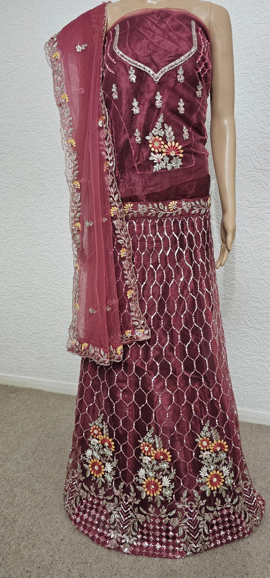 Maroon Sharmili Net Semi Stitched Lehenga Choli With Dupatta