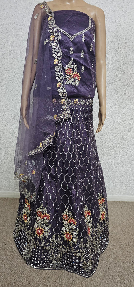 Purple Sharmili Net Semi Stitched Lehenga Choli