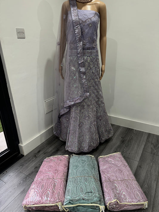 Lilac Bhumi Net Semi Stitched Lehenga Choli With Dupatta