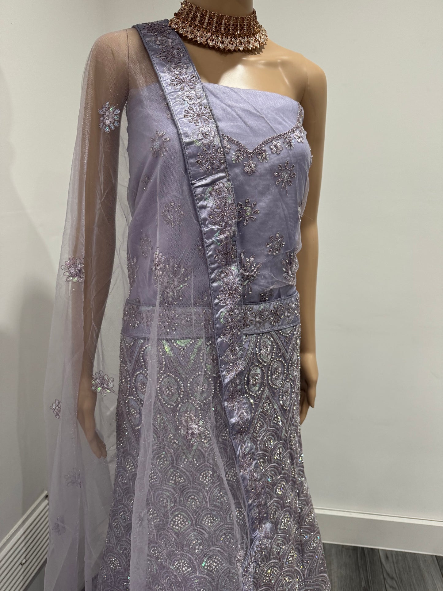 Lilac Bhumi Net Semi Stitched Lehenga Choli With Dupatta