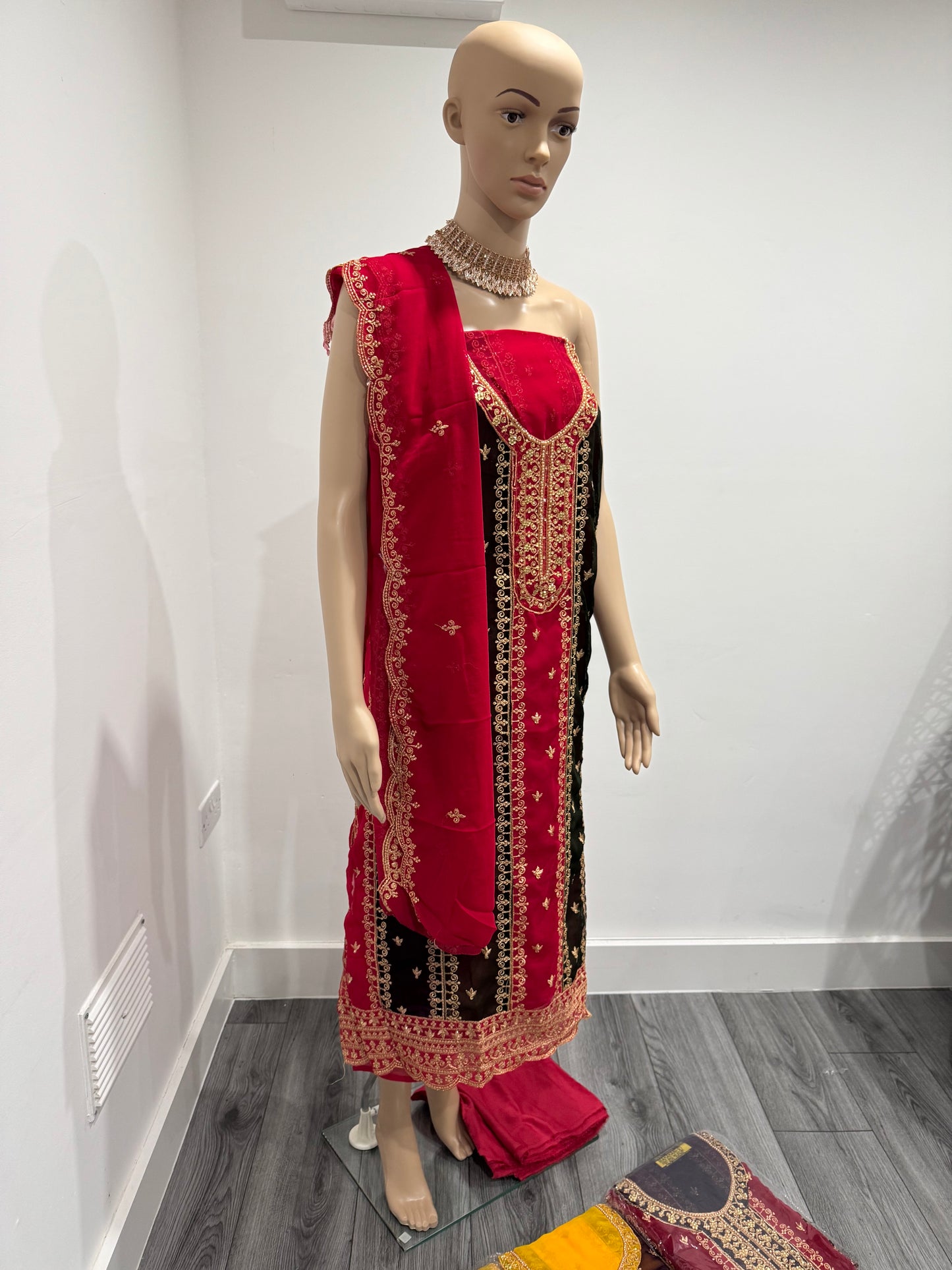 Red brown Aditi Three Piece Suit Blooming Semi Stitched Material