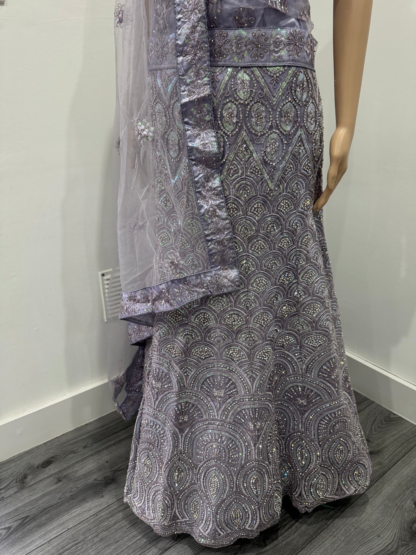 Lilac Bhumi Net Semi Stitched Lehenga Choli With Dupatta