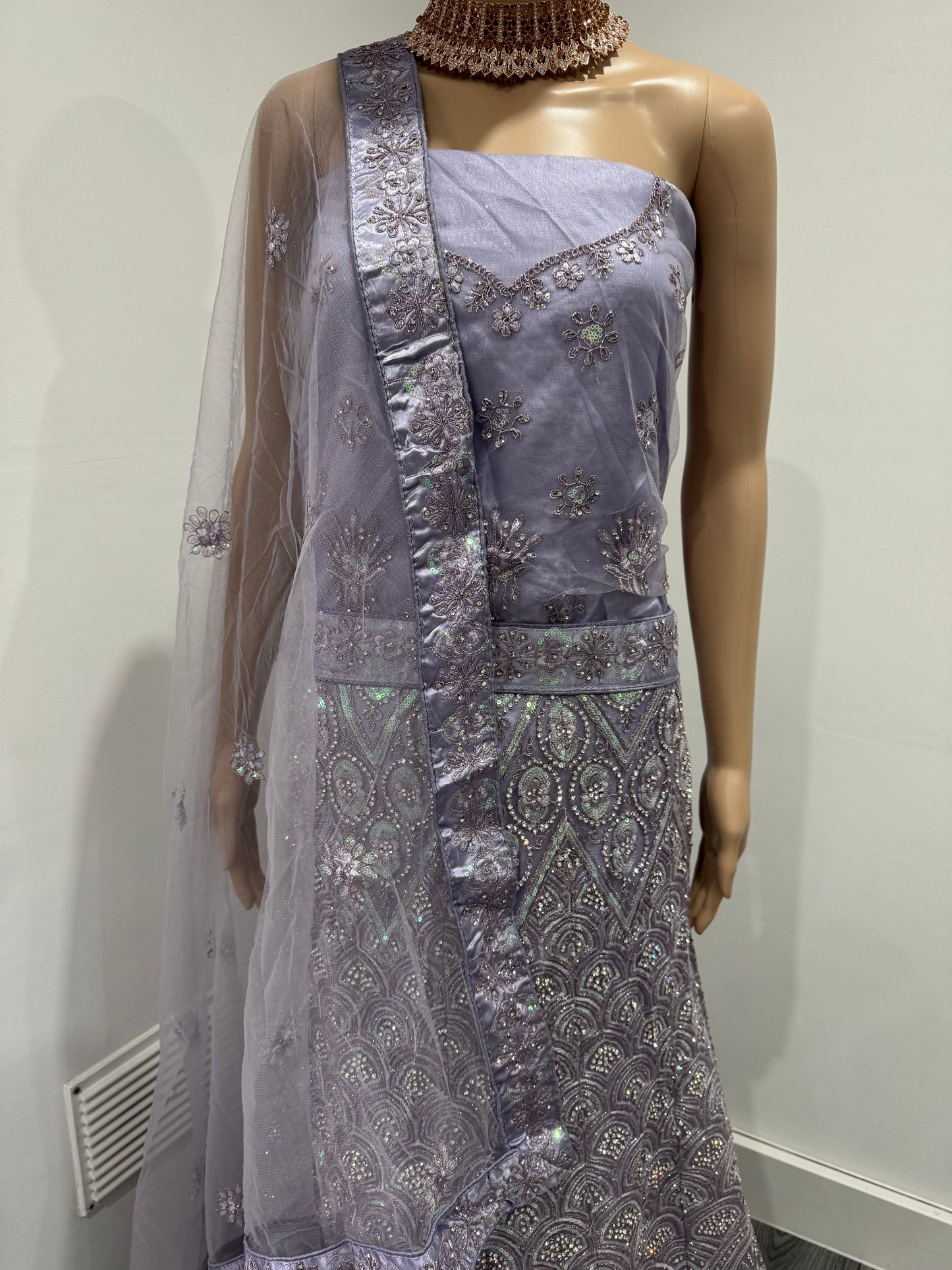 Lilac Bhumi Net Semi Stitched Lehenga Choli With Dupatta