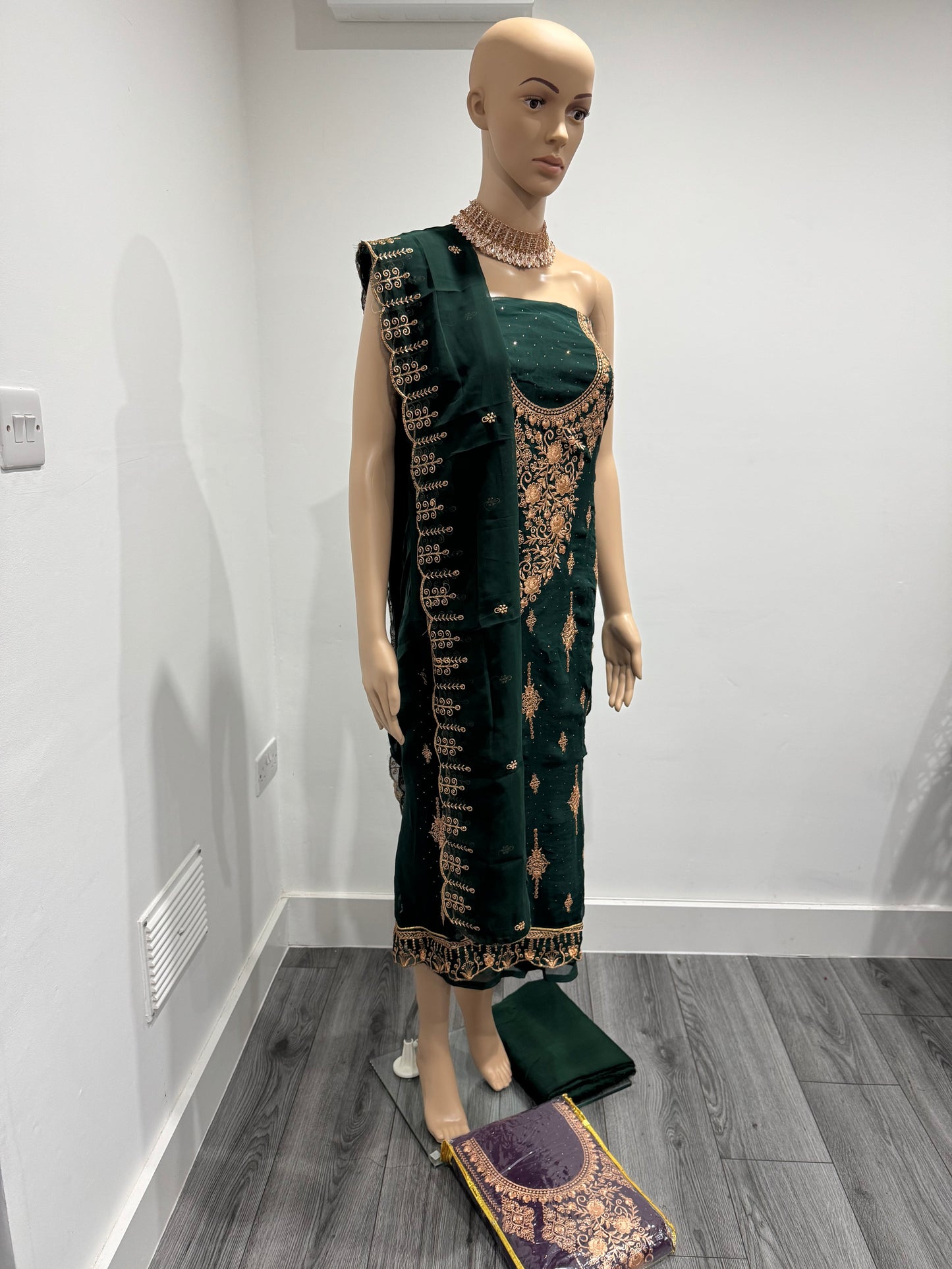 Dark Green Gauri Three Piece Suit Georgette Semi Stitched Material