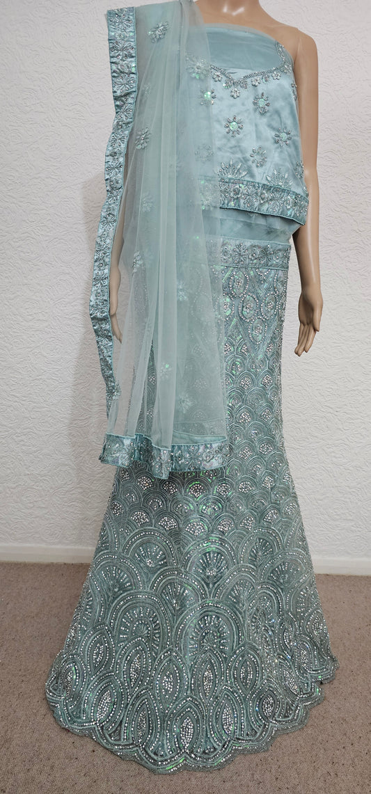 Mint Green Bhumi Net Semi Stitched Lehenga Choli With Dupatta